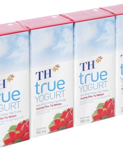 Sữa chua uống hương dâu TH True Yogurt hộp 180ml (vỉ 4 hộp x 180ml)