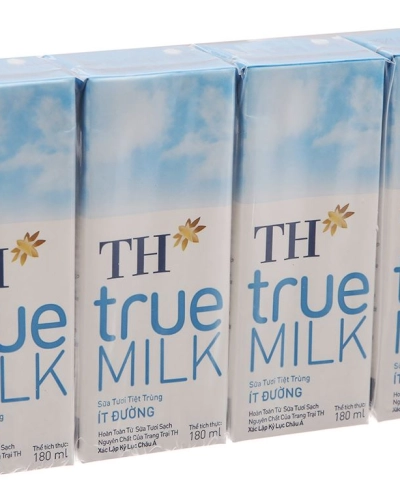 Sữa tươi tiệt trùng ít đường TH True Milk hộp 180ml (vỉ 4 hộp x 180ml)