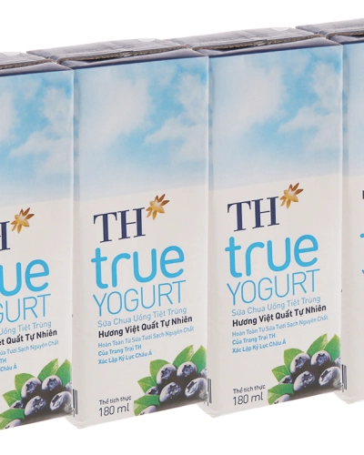 Sữa chua uống tiệt trùng TH vị việt quất 180ml (vỉ 4 hộp x 180ml)