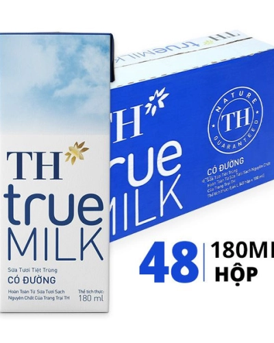 Sữa tươi tiệt trùng có đường TH True Milk hộp 180ml (thùng 48 hộp x 180ml)
