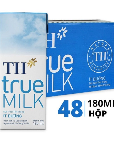 Sữa tươi tiệt trùng ít đường TH True Milk hộp 180ml (thùng 48 hộp x 180ml)