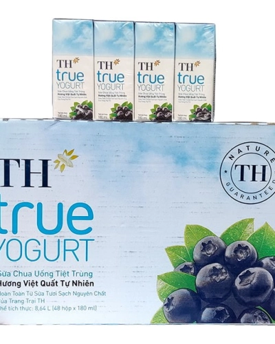 Sữa chua uống tiệt trùng TH True Yogurt vị việt quất 180ml (thùng 48 hộp x 180ml)