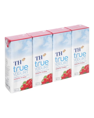 Sữa chua uống hương dâu TH True Yogurt hộp 180ml (vỉ 4 hộp x 180ml)