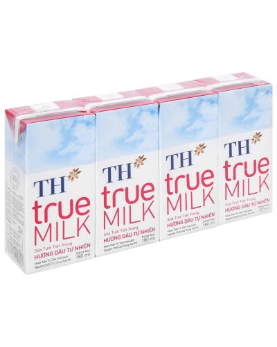 Sữa TH tiệt trùng hương dâu hộp 180ml (vỉ 4 hộp x 180ml)