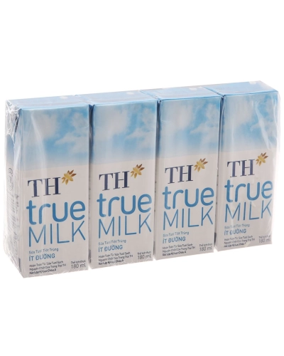 Sữa tươi tiệt trùng ít đường TH True Milk hộp 180ml (vỉ 4 hộp x 180ml)