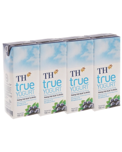 Sữa chua uống tiệt trùng TH vị việt quất 180ml (vỉ 4 hộp x 180ml)