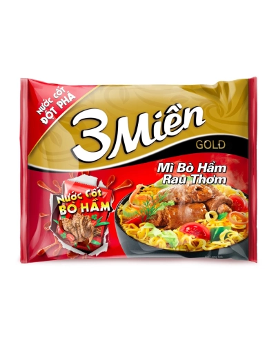 Mì 3 Miền Gold bò hầm rau thơm (gói 75g)