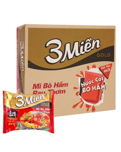 Mì 3 Miền Gold bò hầm rau thơm (thùng 30 gói x 75g)
