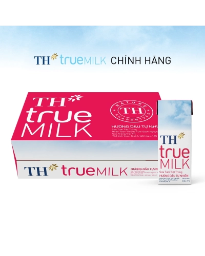 Sữa TH tiệt trùng hương dâu hộp 180ml (thùng 48 hộp x 180ml)