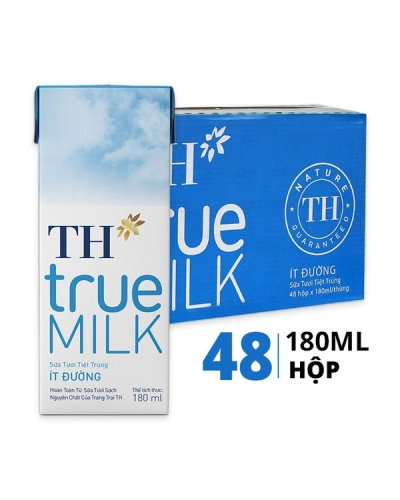 Sữa tươi tiệt trùng ít đường TH True Milk hộp 180ml (thùng 48 hộp x 180ml)