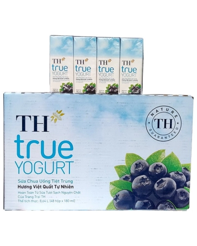 Sữa chua uống tiệt trùng TH True Yogurt vị việt quất 180ml (thùng 48 hộp x 180ml)