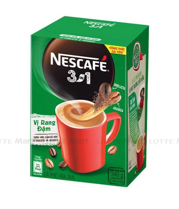  NESCAFÉ 3in1 Cà phê rang xay hòa tan Đậm vị cà phê Hộp 18 gói x 17 g