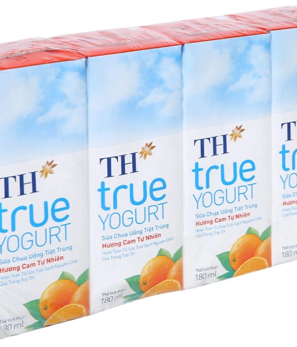 Sữa chua uống hương cam TH True Yogurt hộp 180ml (vỉ 4 hộp x 180ml)