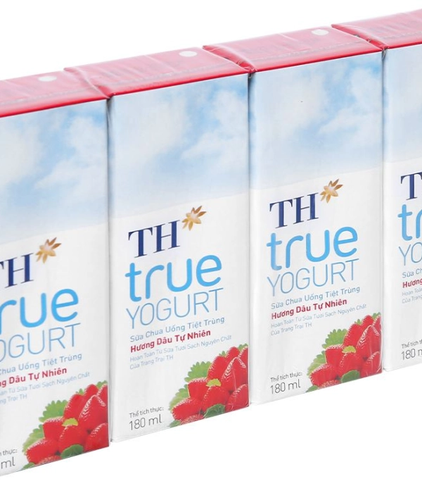 Sữa chua uống hương dâu TH True Yogurt hộp 180ml (vỉ 4 hộp x 180ml)