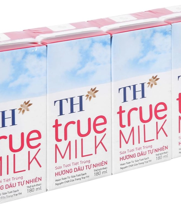 Sữa TH tiệt trùng hương dâu hộp 180ml (vỉ 4 hộp x 180ml)