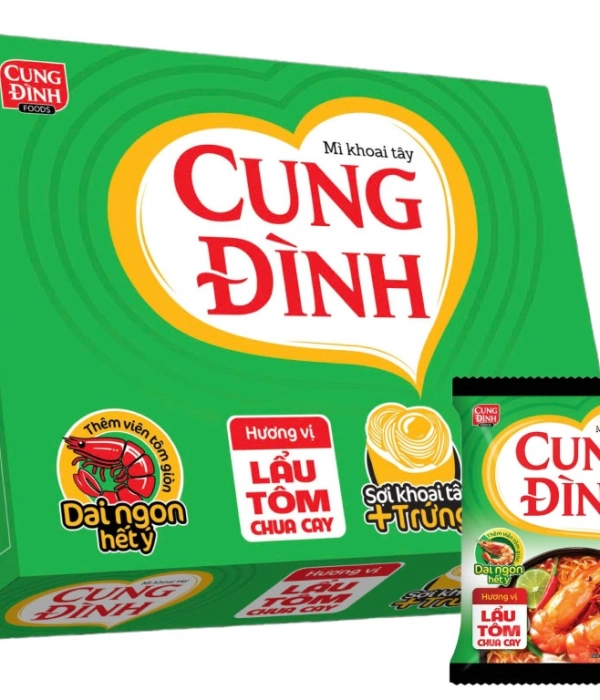 Mì khoai tây Cung Đình lẩu tôm chua cay (thùng 30 gói x 85g)