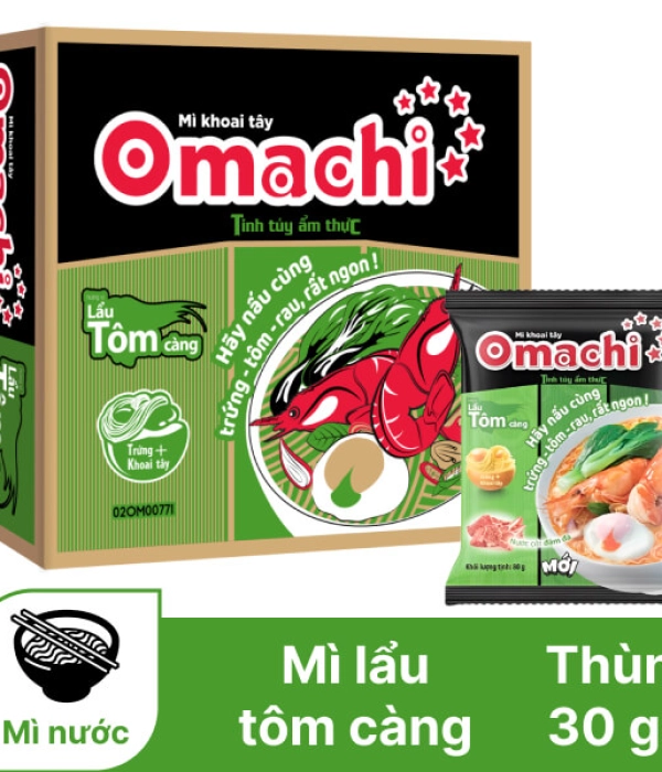 Mì Omachi tôm chua cay thái (thùng 30 gói x 80g)