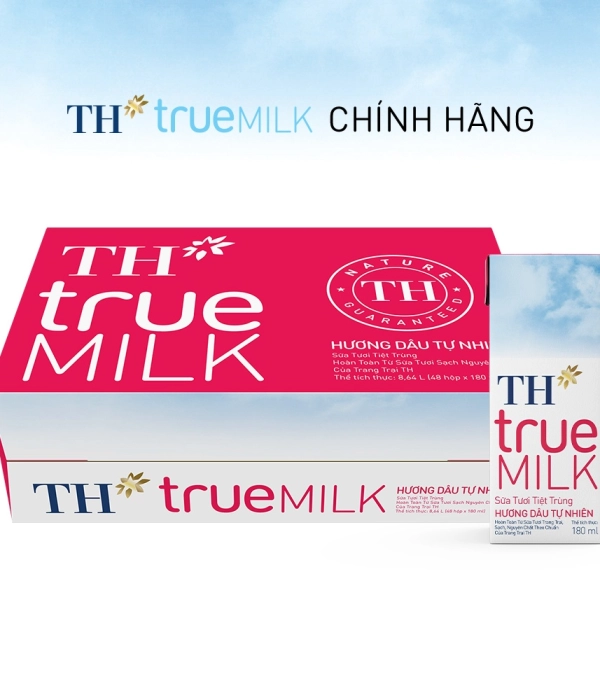 Sữa TH tiệt trùng hương dâu hộp 180ml (thùng 48 hộp x 180ml)