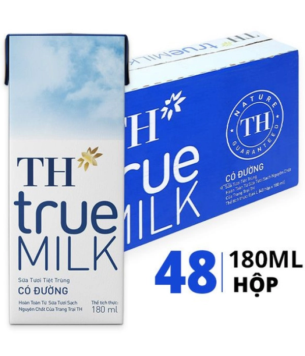 Sữa tươi tiệt trùng có đường TH True Milk hộp 180ml (thùng 48 hộp x 180ml)