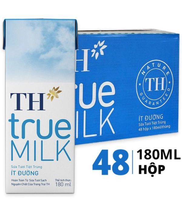 Sữa tươi tiệt trùng ít đường TH True Milk hộp 180ml (thùng 48 hộp x 180ml)