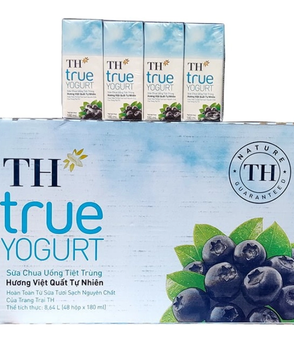 Sữa chua uống tiệt trùng TH True Yogurt vị việt quất 180ml (thùng 48 hộp x 180ml)