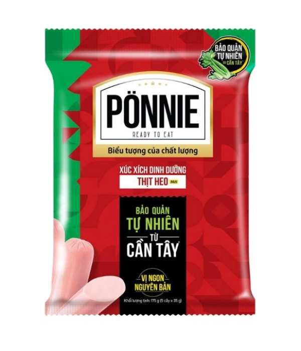 Xúc xích dinh dưỡng thịt heo Ponnie (5 Cây x 35g)